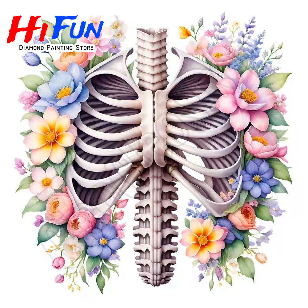Anatomical Floral Art DIY Diamond Painting: Ribs and Spine