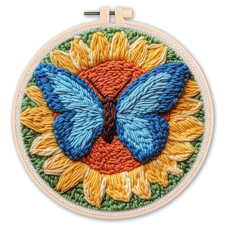 DIY Punch Needle Kit with Hoop: Butterfly on Sunflower