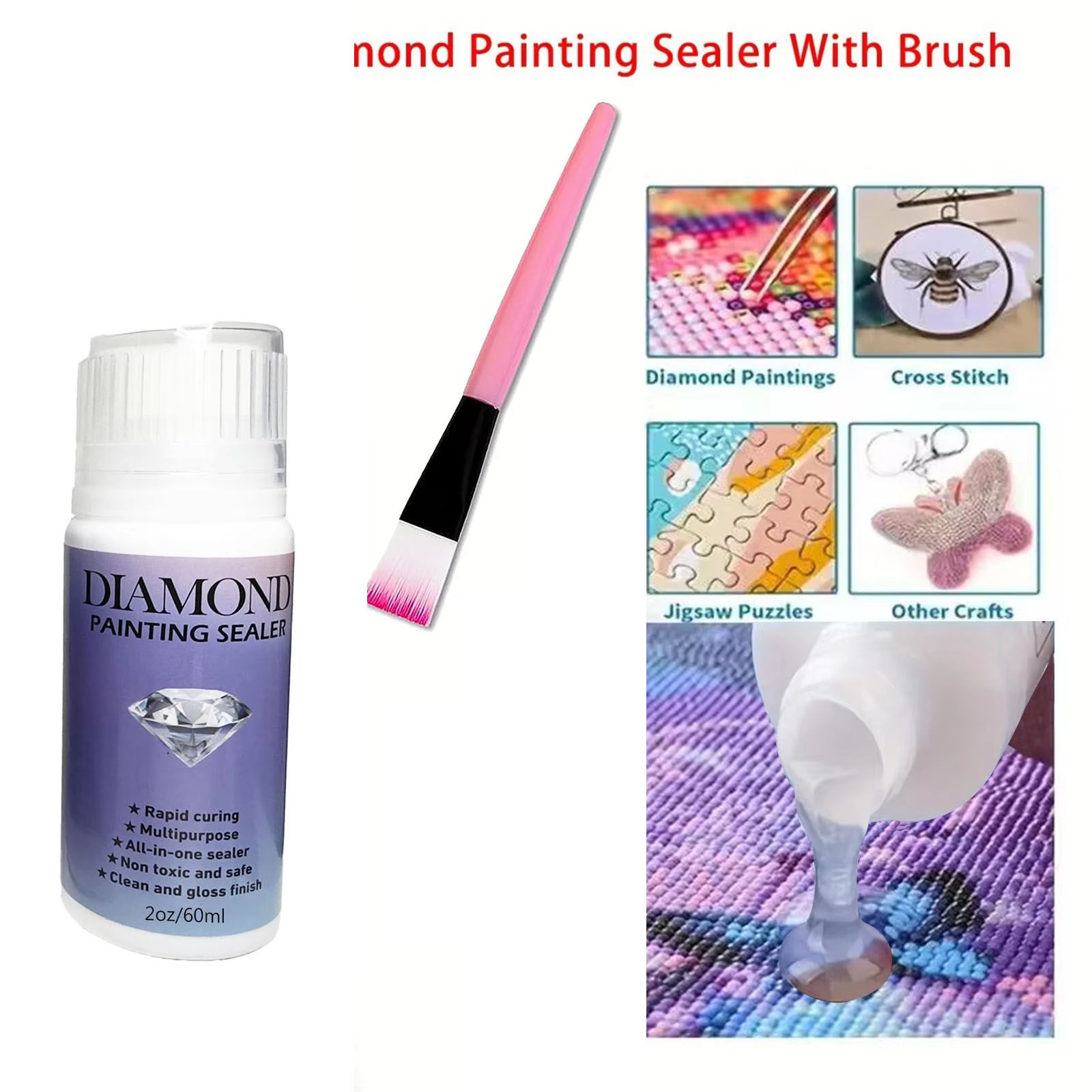 60ML/100ML/200ML Diamond Painting Sealer with 3 Pcs Brushes