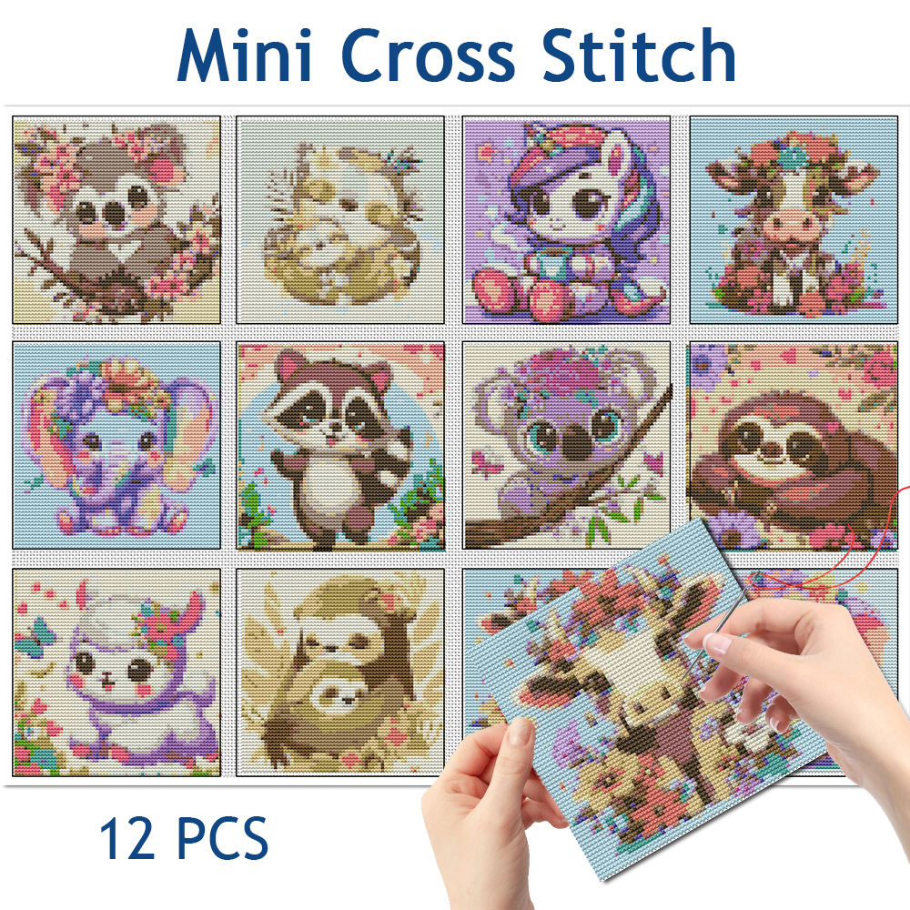 Evershine 12pcs Mini Cross Stitch Owl Animal Multi-piece Embroidery Kit