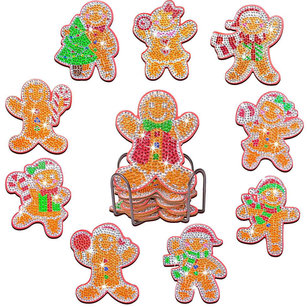 Thumbnail: 10pcs Set DIY Diamond Painting Christmas Coasters Gingerbread Men