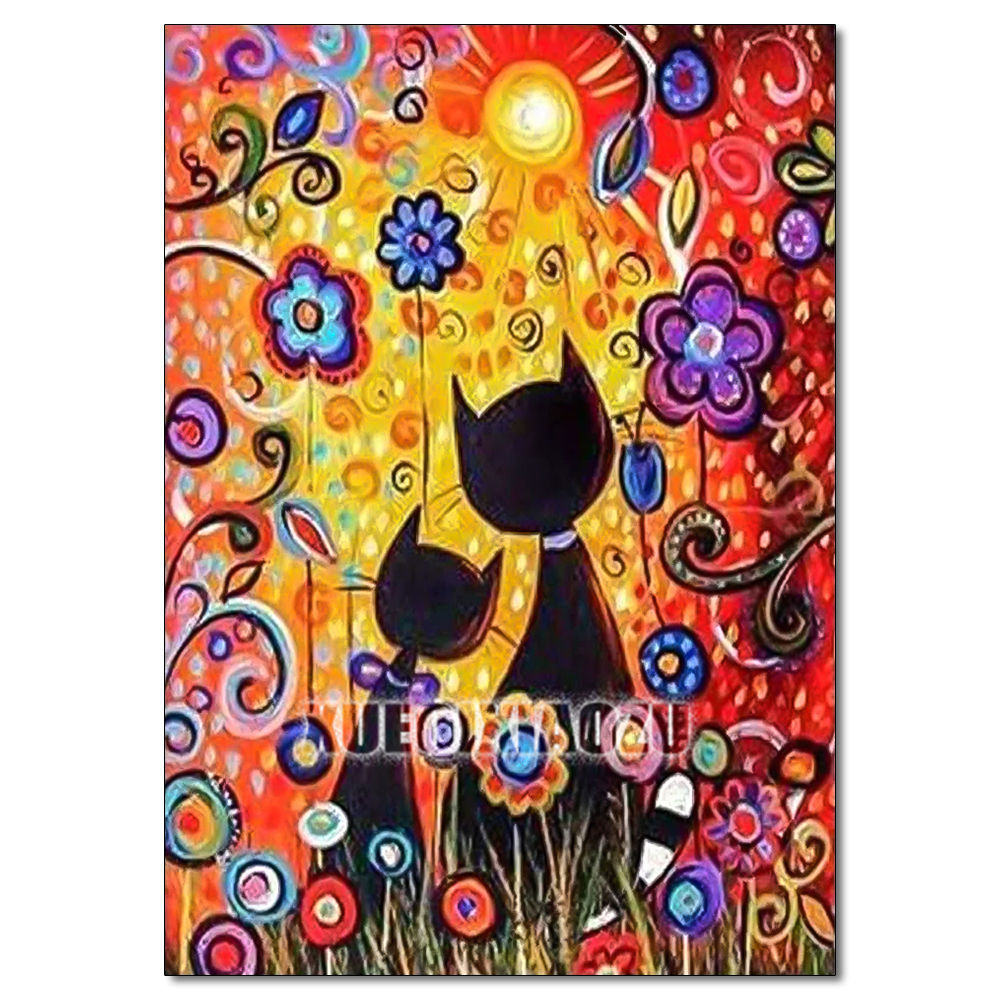 5d Diamond Painting: Cats Watching The Sun