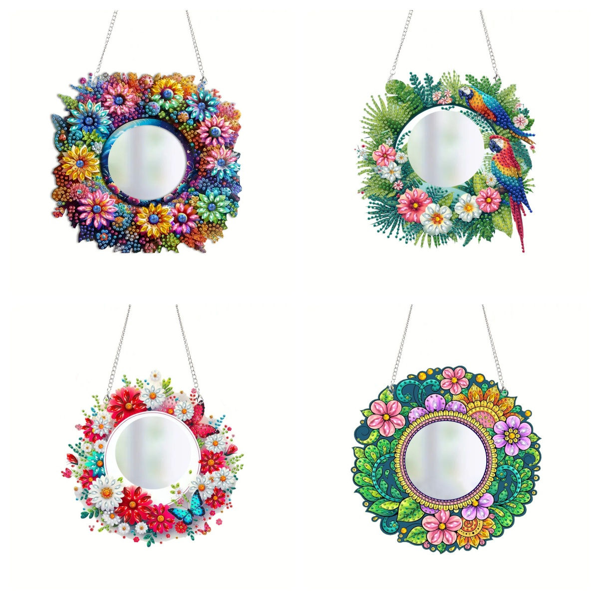 1pc DIY coloured flower Diamond Painting Mirror for Makeup