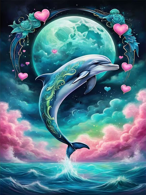 Momoart DIY Diamond Art Kit: Dolphin Under The Moon of Love
