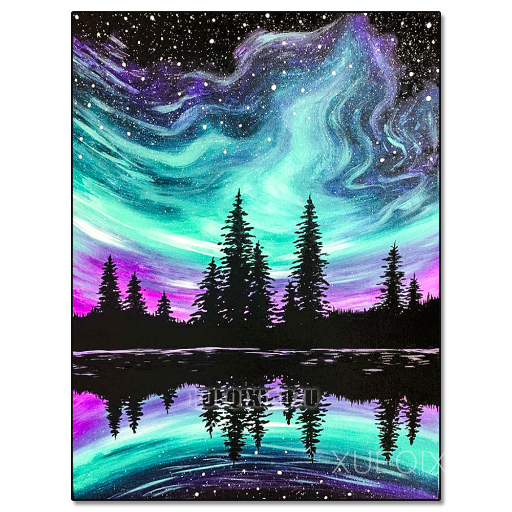 Sunset Lake Diamond Painting Kit "Northern Lights"  Watercolour Series