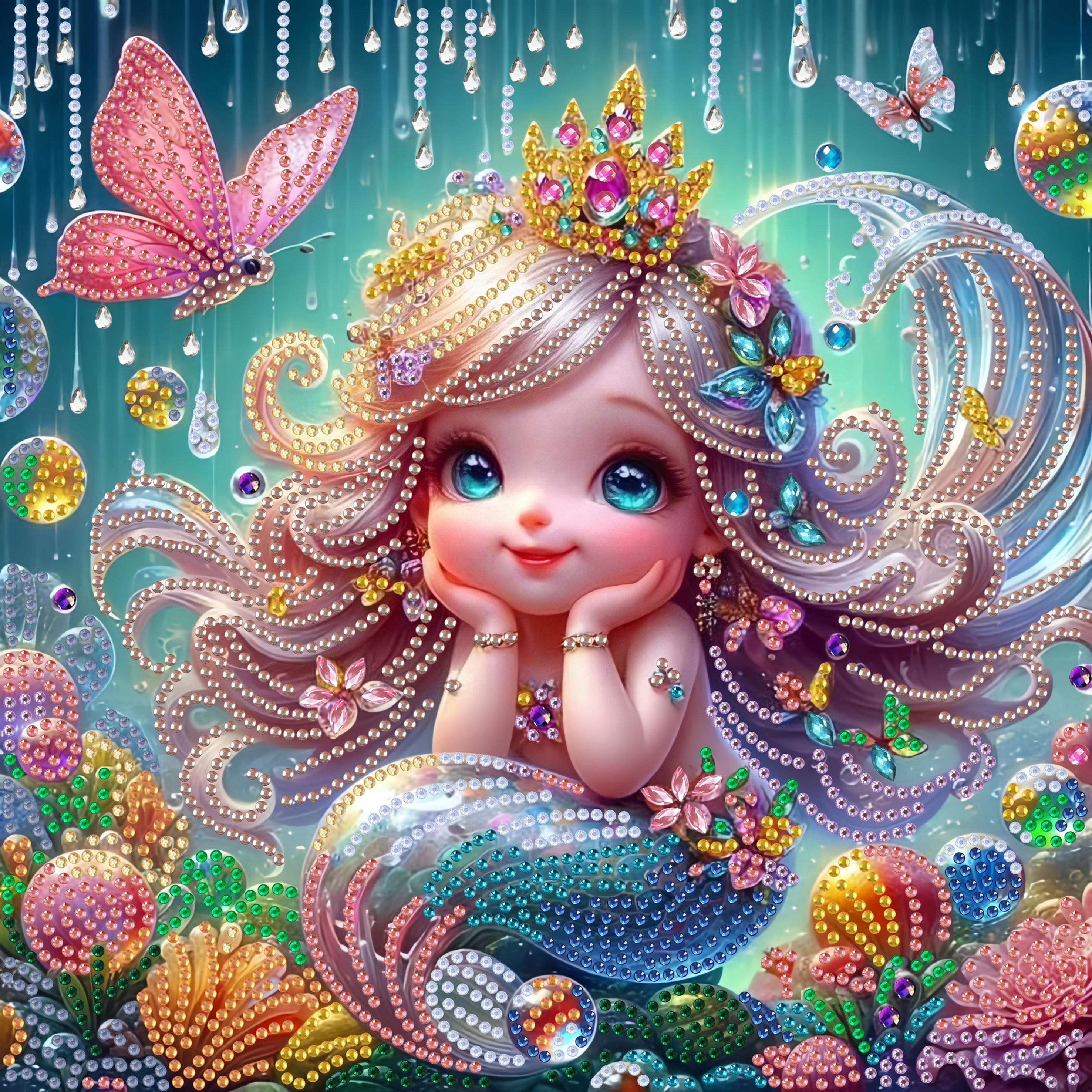 1  mermaid themed diamond painting kit, DIY 5D