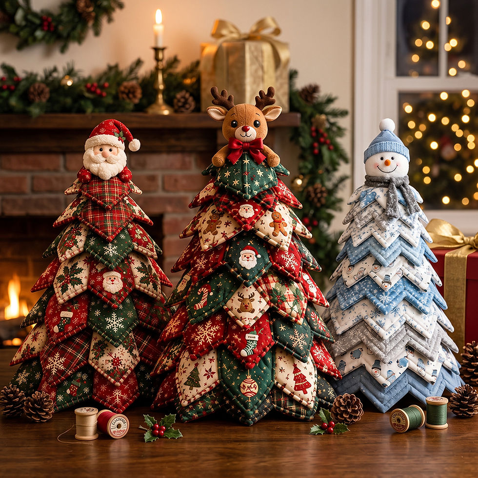 Thumbnail: DIY Quilted Patchwork Christmas Tree Sewing Kit, 3D Fabric Tabletop Decoration