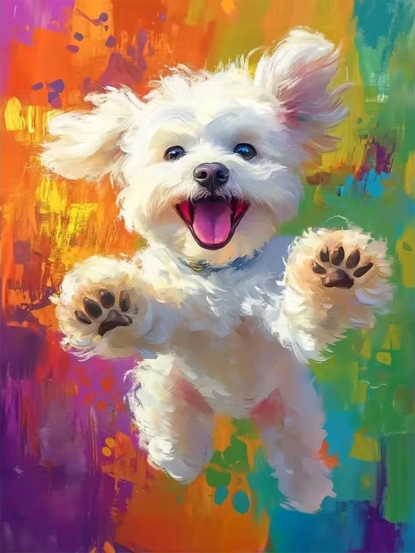 Momoart DIY Diamond Painting Kit: Bouncing Bichon Frise