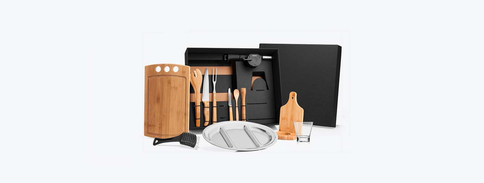 UP-90028 Kit Para Churrasco / Caipirinha Em Bambu / Inox - 13 Pçs