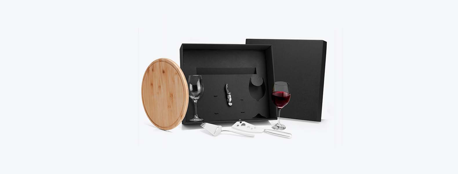 UP-20008 Kit Para Queijo / Vinho Em Bambu / Inox / Vidro - 6 Pçs