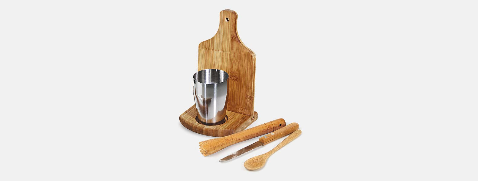 UP00423 Kit Para Caipirinha Em Bambu Ibiza Com Copo Inox - 6 Pçs