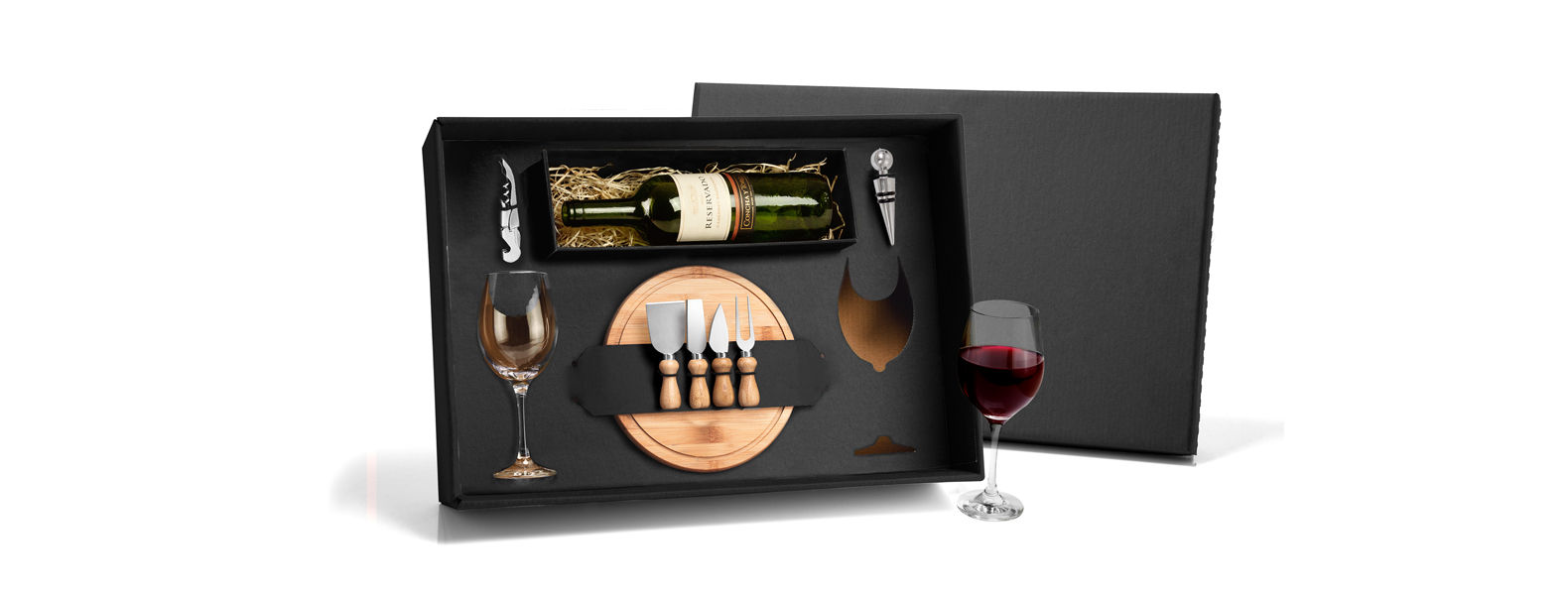 UP-90007 Kit Queijo E Vinho Com Espaço Para Garrafa - 9 Pçs