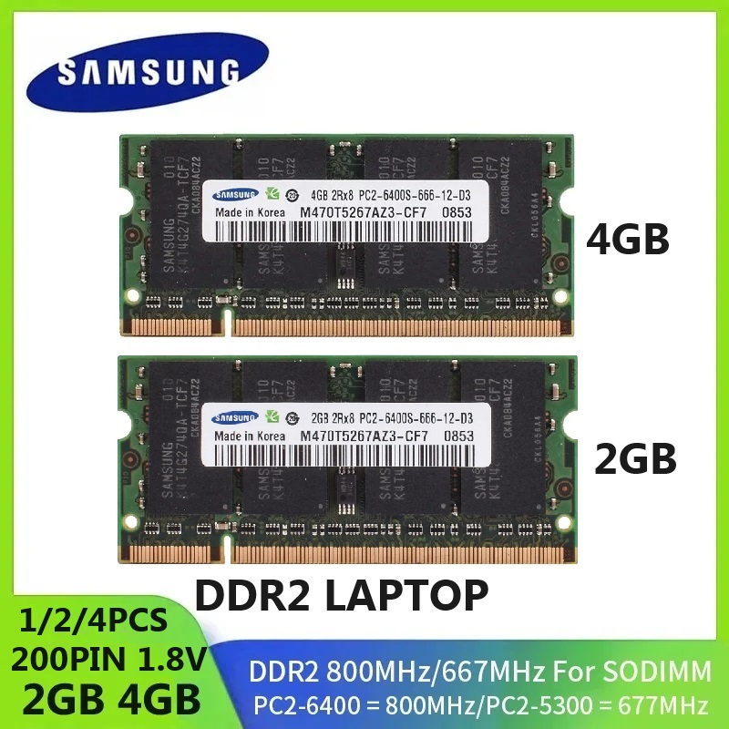  Today’s Top Offers 1/2PCS SAMSUNG DDR2 Memory RAM SODIMM Notebook 4GB 2GB 667Mhz PC2-5300s 800MHz PC2-6400S Non ECC Unbuffered 1.8V CL5 2RX8 Laptop