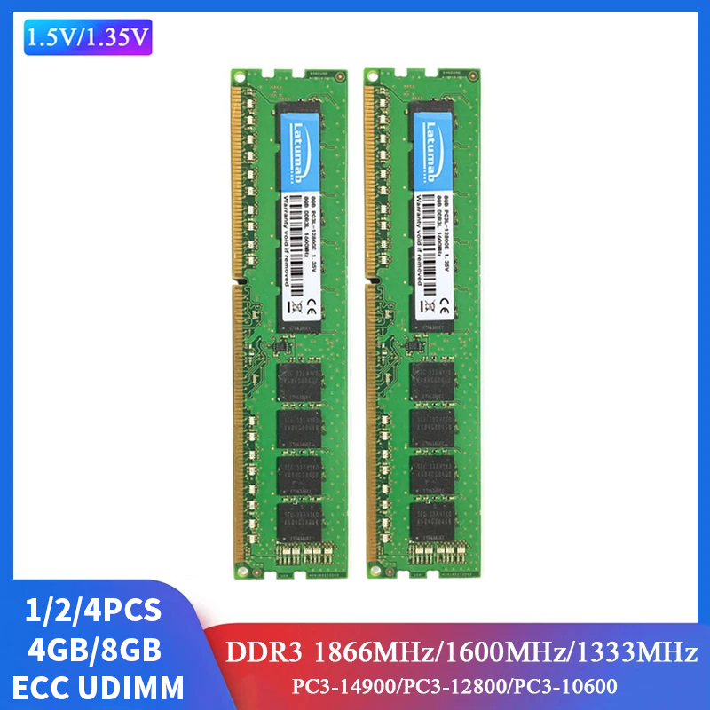  The Hottest Discounts 1/2/4PCS Latumab Server ECC RAM DDR3 4GB 8GB 1866 1600 1333MHz Workstation Memory 1.35V / 1.5V ECC UDIMM PC3-12800E PC3L-12800E