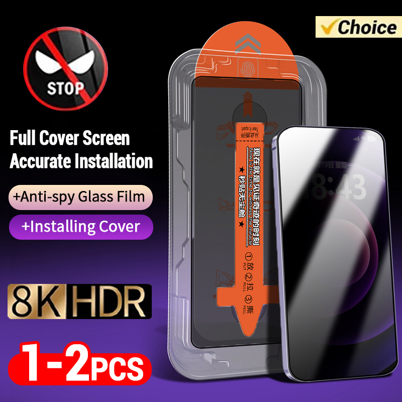  Elevate Your Shopping Game 1-2PCS Anti Spy Tempered Glass For iphone 15 14 13 12 11 Pro Max Dust Free Installation Screen Protector For iPhone XR X XS Max
