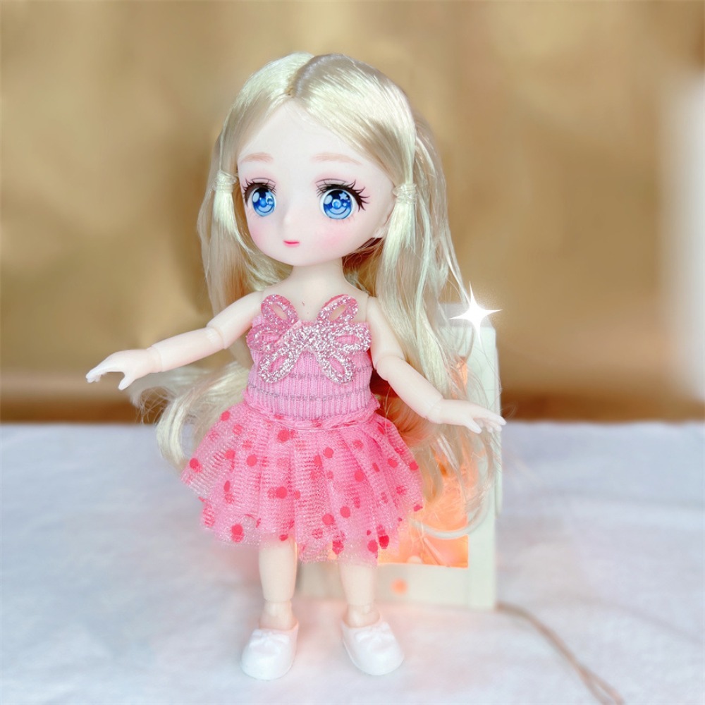  Score Now! 1/8 16CM BJD Doll Ball Jointed Body Anime Eyes Cute Madeup Full Set With Fashion Clothes Headdress DIY Toys For Girl Gift