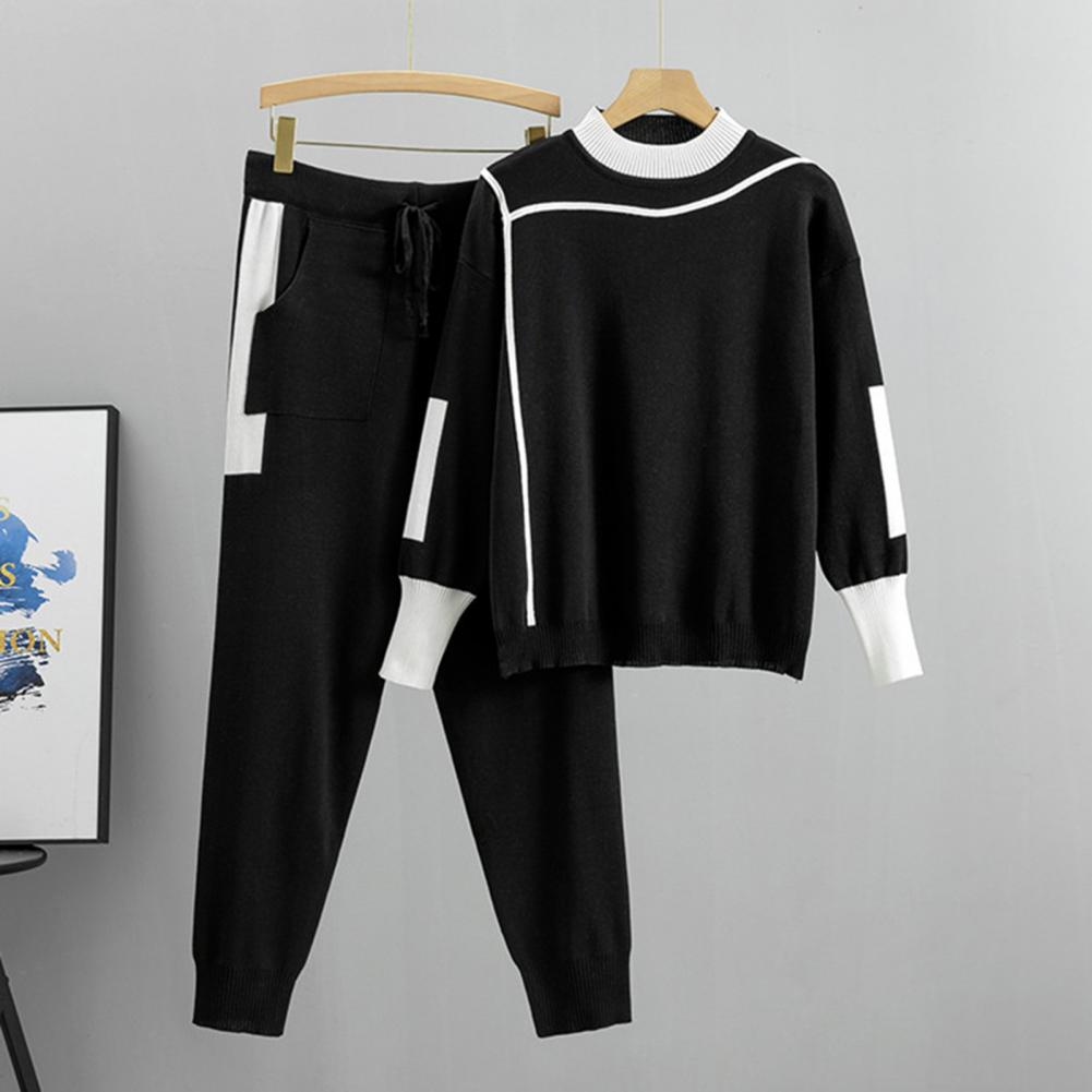  Save Big Now! 1 Set Spring Autumn 2 Piece Women Pullover Pants Tracksuits Fashion Knitted Pocket Pant Set Ladies Sweater Suit