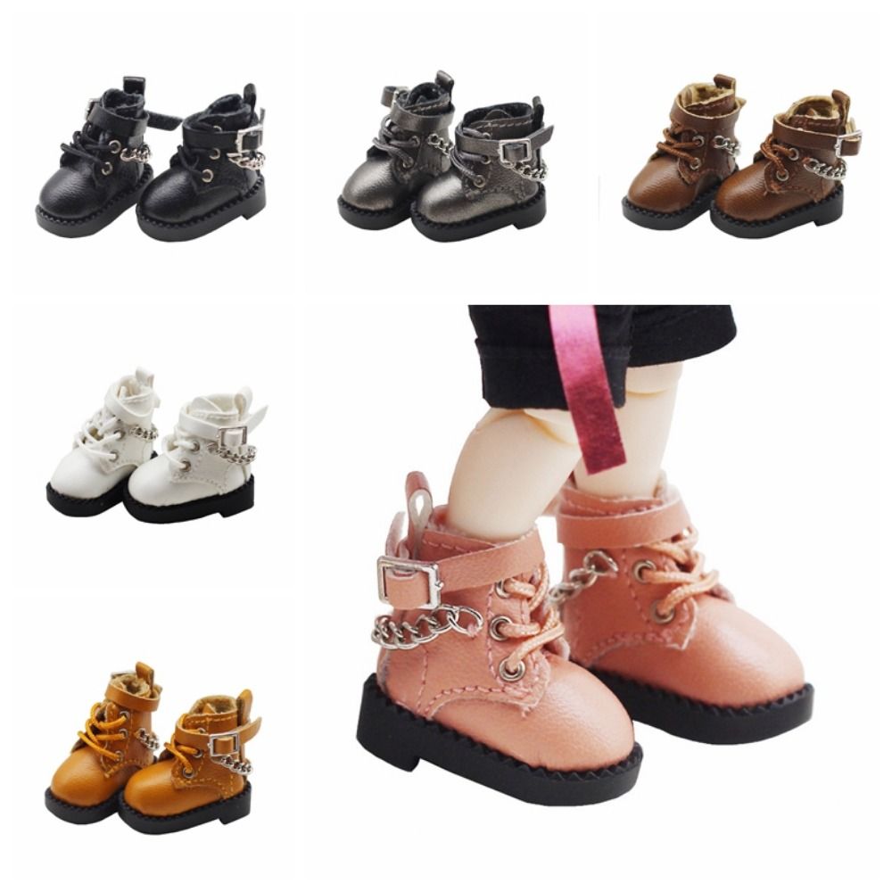 Rush Now! 1 Pair PU Leather OB11 Doll Shoes Mini Chain Boots Bjd Doll Chain Shoes Casual High-heeled 1/12 Bjd Doll Shoes Children