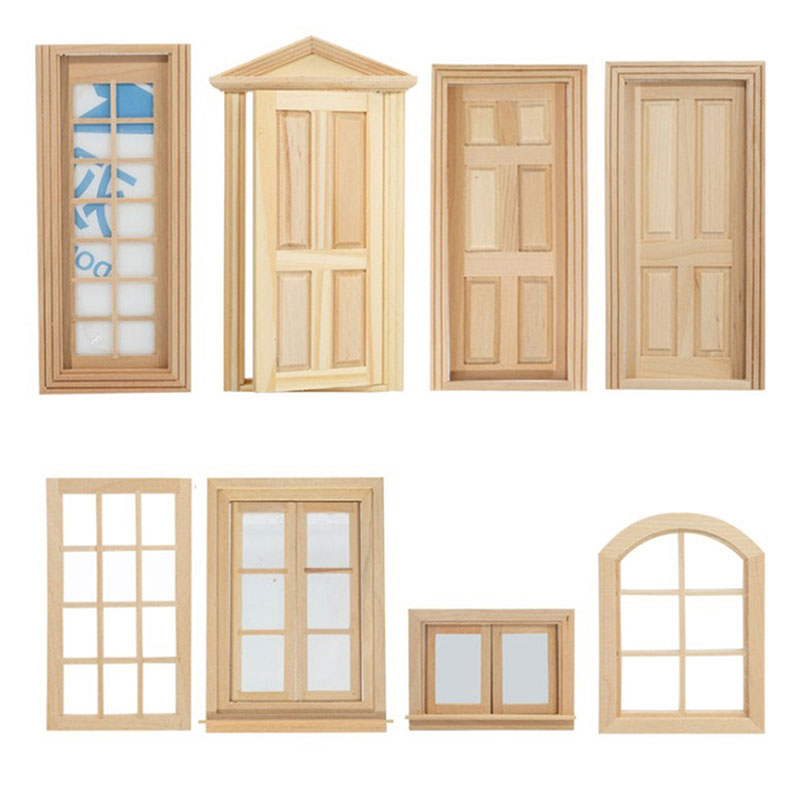 Hottest Sales 1/12 Dollhouse Miniature Door Window Frame Unpainted Doll Wood External Single Door Unpainted Diy Door