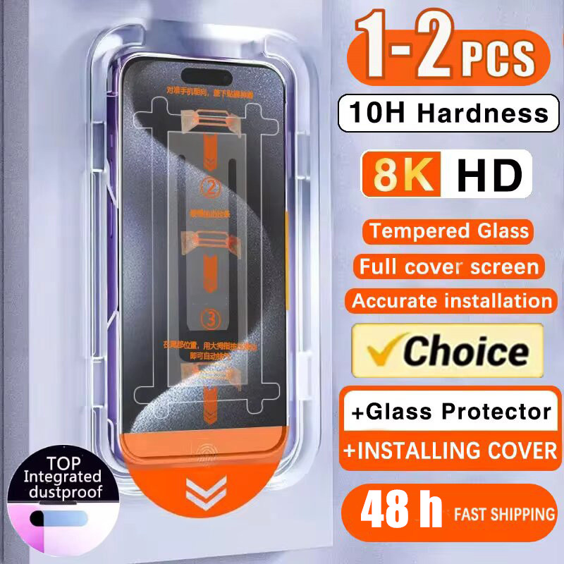  Don’t Miss These Prices! 1-2pcs 8K HD Tempered Glass Film For IPhone 16 Pro Max 15 13 14 12 11 SE 2020 2022 Screen Protector XS XR 7 8 Auto-Dust Removal