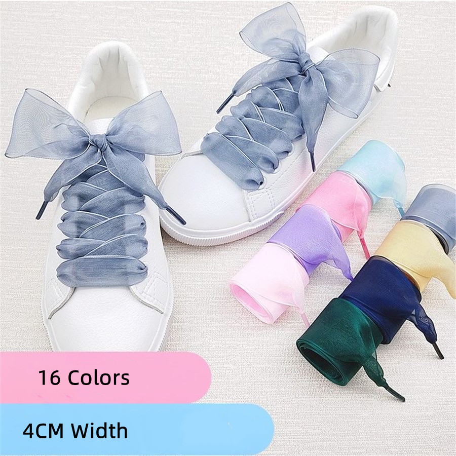 Best Ever Prices 1 Pair 4cm Widen Organza Shoe Strings 60-180cm Women Bow Shoelaces Flat Silk Satin Ribbon Canvas Sneakers Sport Shoes Laces s