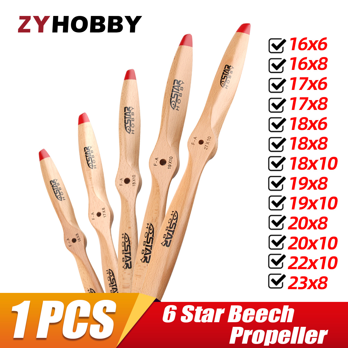 A Deal a Day 1 piece 6 Star 2 Blade Wooden RC Airplane Propeller 16x8 17x6 17x8 18x8 18x10 19x8 19x10 20x8 20x10 22x10 23x8