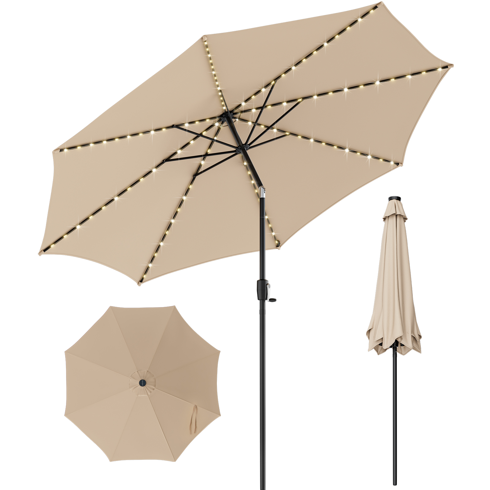  Smokin’ Hot Bargains 10 FT 112 LED Solar-Lighted Patio Table Market Umbrella Crank Tilt Outdoor Beige