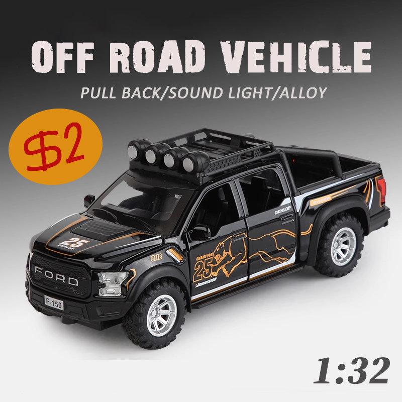  Don’t Wait! 1/32 Raptor F-150 Off-road vehicle Alloy Truck SUV Car Diecast Model Metal Toy Pull Back Collection removable Sound Light gifts
