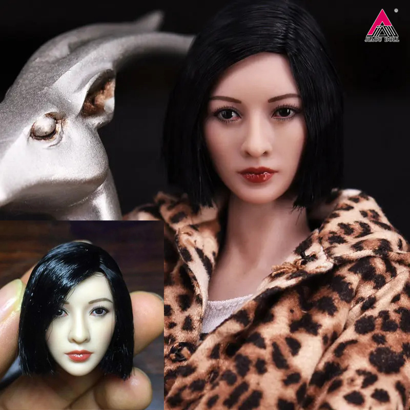  Limited Stock 1/6 Scale Asian Beauty Girl Black Short Hair Head Sculpt Head Carving Model Fit 12