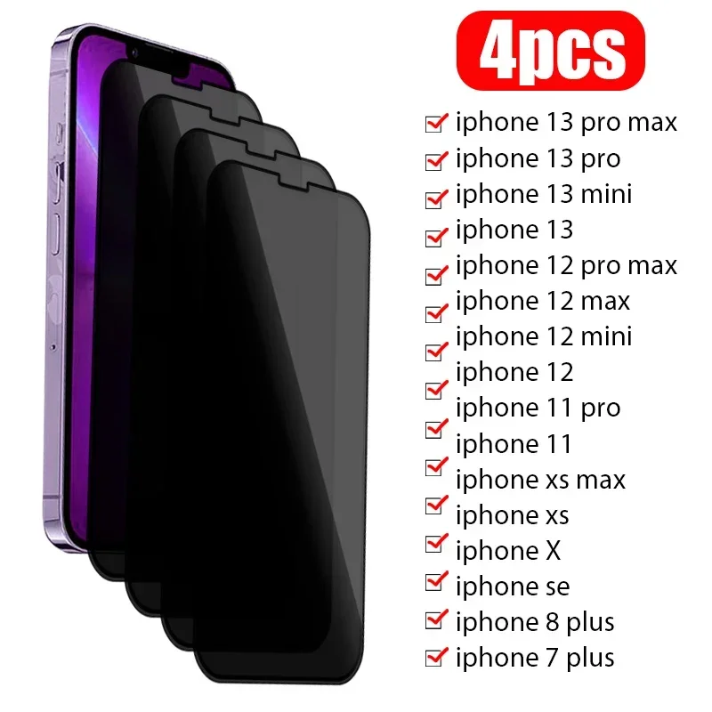  Steals & Deals 1-4PCS Privacy Protective Glass for IPhone 11 13 12 Pro Max Mini Anti-spy Screen Protector on IPhone 7 8 6 Plus  XS X XR