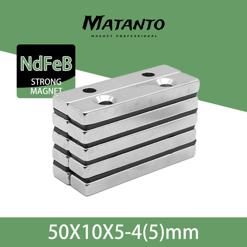Deep Discounts 1/2/5/10/20PCS 50x10x5-4 mm NdFeB N35 Big Strong Sheet Rare Earth Magnet 2 holes 4mm Block Magnets Powerful Magnetic 50*10*5-4mm