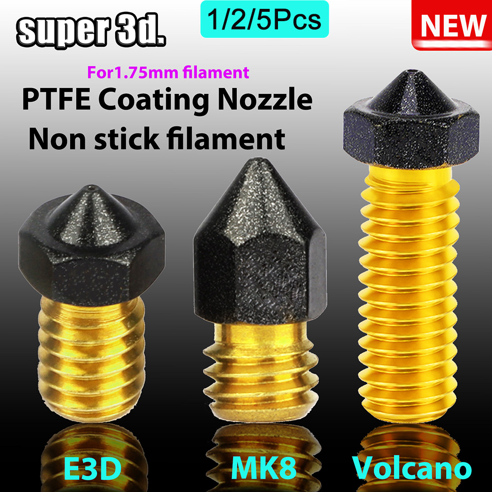 Grab the Best 1/2/5PCS MK8/E3D/Volcano Brass PTFE Nozzle Coated Non Stick Filament 0.2/0.3/0.4/0.6/0.8/1.0mm 3D Printer Ender 3 envio gratis