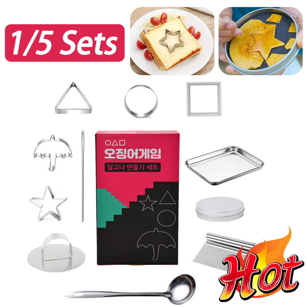  Best Ever Bargains 1/5 Sets Korean Sugar Candy Game Series Dalgona Candy Cookie Umbrella Star Triangle Sugar Mould Candy for Baking Desserts Tools