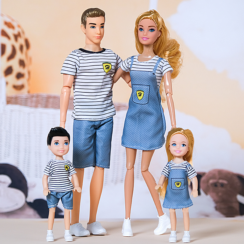  Instant Savings 1/6 Barbi Doll Toy Family Doll Set of 4 People Mom Dad Kids 30cm Barbies Doll Full Set With Clothes for Education Birthday Gift