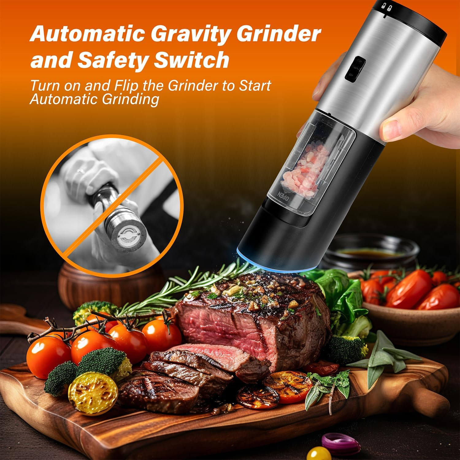  Shop Now! 1/2pcs Electric Pepper Grinder For Christmas Gift Adjustable Coarseness Automatic Gravity Kitchen Spice Mill Grinders BBQ Tools