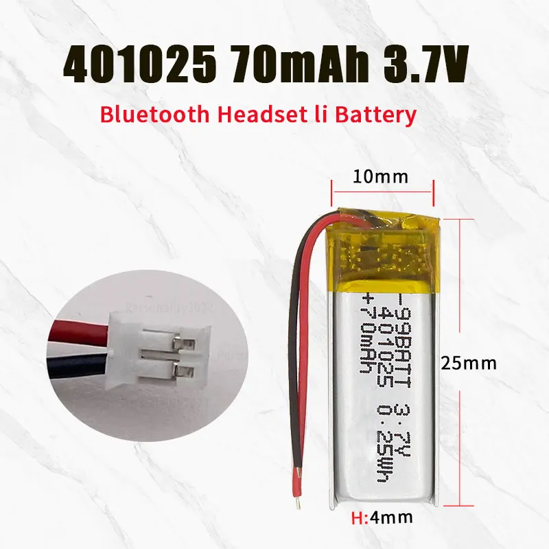  Limited Stock 1-10pcs 401025 3.7V Bluetooth Headset Lithium Battery 70mAh Li Polymer Cell for Voice Recorder Handheld Fan Selfie Stick Lipo