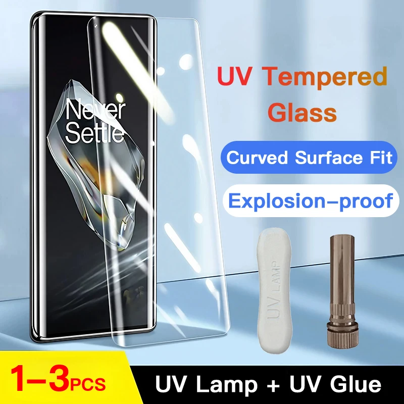 It’s Shopping Time 1-3PCS UV Tempered Glass For OnePlus 13 12 11 R 10 9 8 7 7T Pro Full Cover Glue Curing Film For OnePlus Screen Protector
