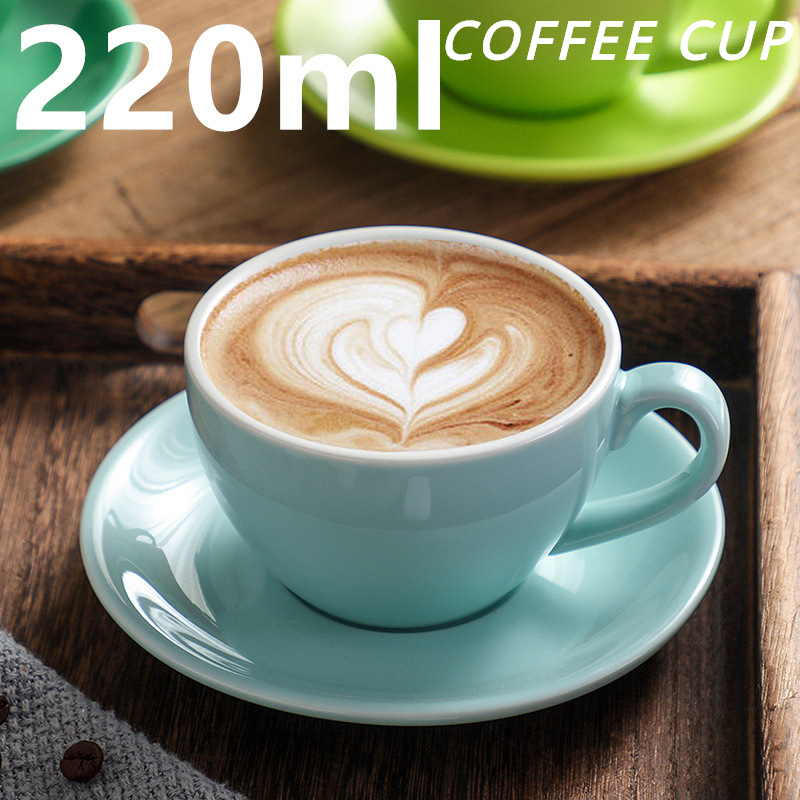 Smart Savings 1 Set 220ml Cappuccino Coffee Cup Set Floral Cup Latte Cup Mug with Plate Gift Set Multiple Colors European Coffee Cups