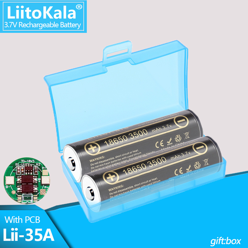 Save More! 1-16PCS LiitoKala Lii-35A with PCB 18650 rechargeable battery 3500mAh high capacity 3.7V pointed light flashlight battery+box