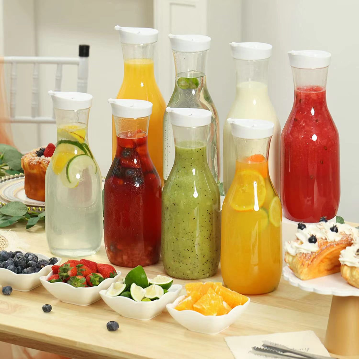  Weekly Deals 1/2pcs 1000ml Reusable Juice Bottle Plastic Milk Coffee Cup Freshly Squeezed Juice Leakproof Cup With Lid Home Kitchen Supplies