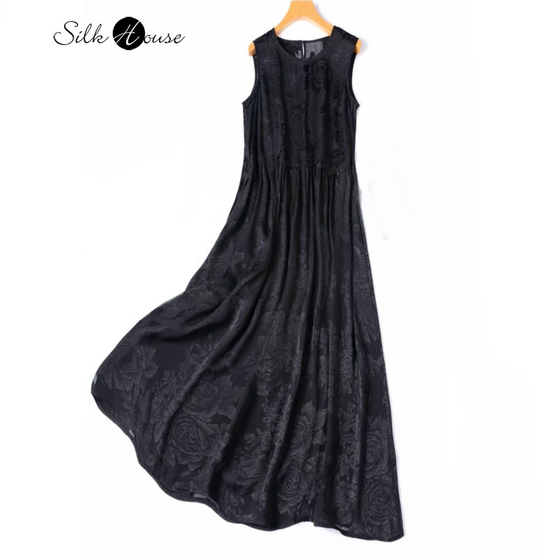 Must-Have Steals 1.2-meter Skirt Length Beautiful Semi Transparent 100% Natural Mulberry Silk Smooth Cut Floral Silk Big Swing Women