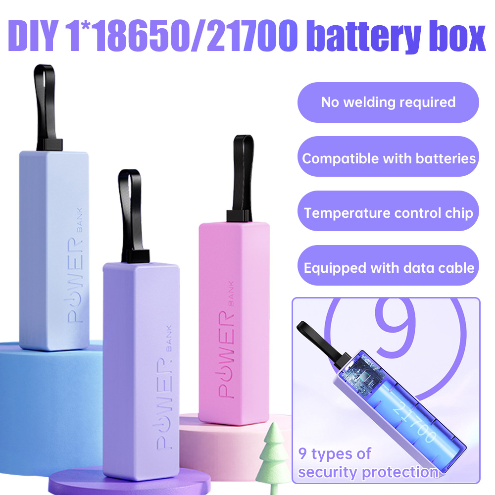  Flash Sales 1 * 18650 Battery Box DIY USB Hanging Rope Mobile Power Supply 21700 Battery Phone TYPE-C Power Bank Set Storage Case DIY Box