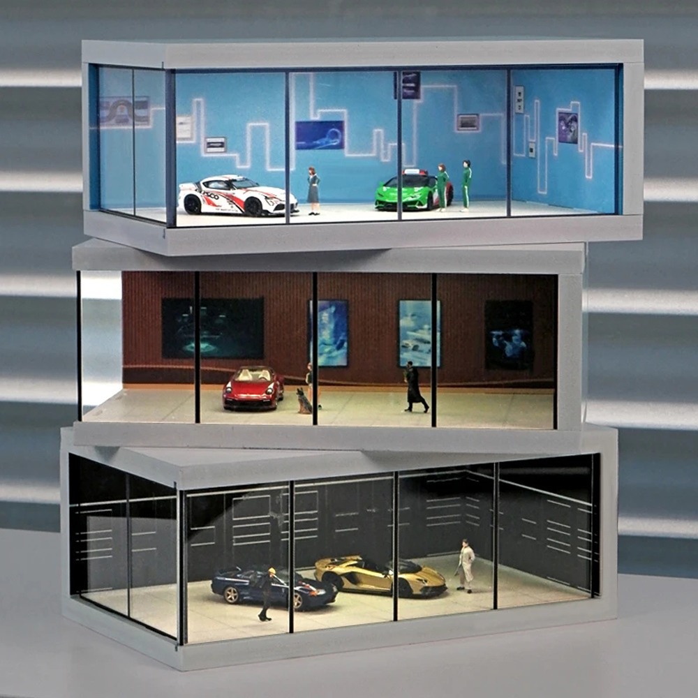  Exclusive Price Drops 1/64 Scale Simulate Miniature Scene Model Car Model Showroom Exhibition Hall Garage Scene Dioramas Mini House Props for Fans