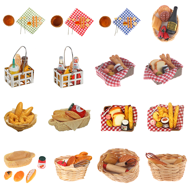 Exclusive Discounts 1 :6 /1: 12 Dollhouse Miniature Bread Basket Simulation Food Model Toys DollHouse Decoration Mini bread Dollhouse Food toy