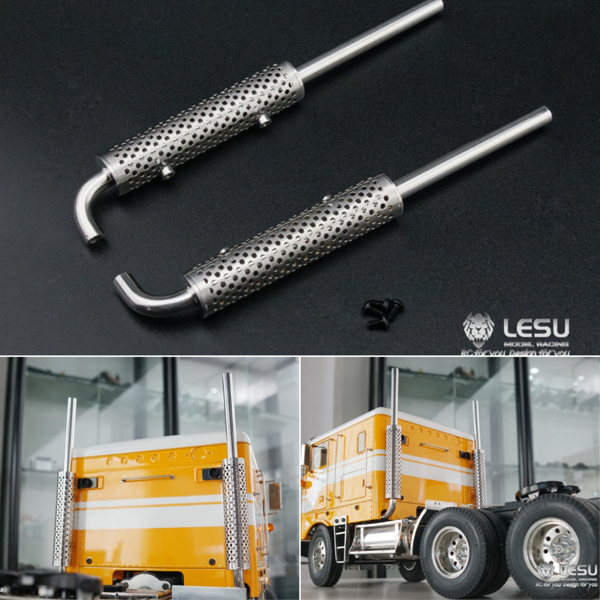 Fire Sale 1/14th LESU Metal Chimney Exhaust Pipe for RC TAMIYA King Hauler Grand Hauler Globe Liner Tractor Truck RC Car Model Accessories