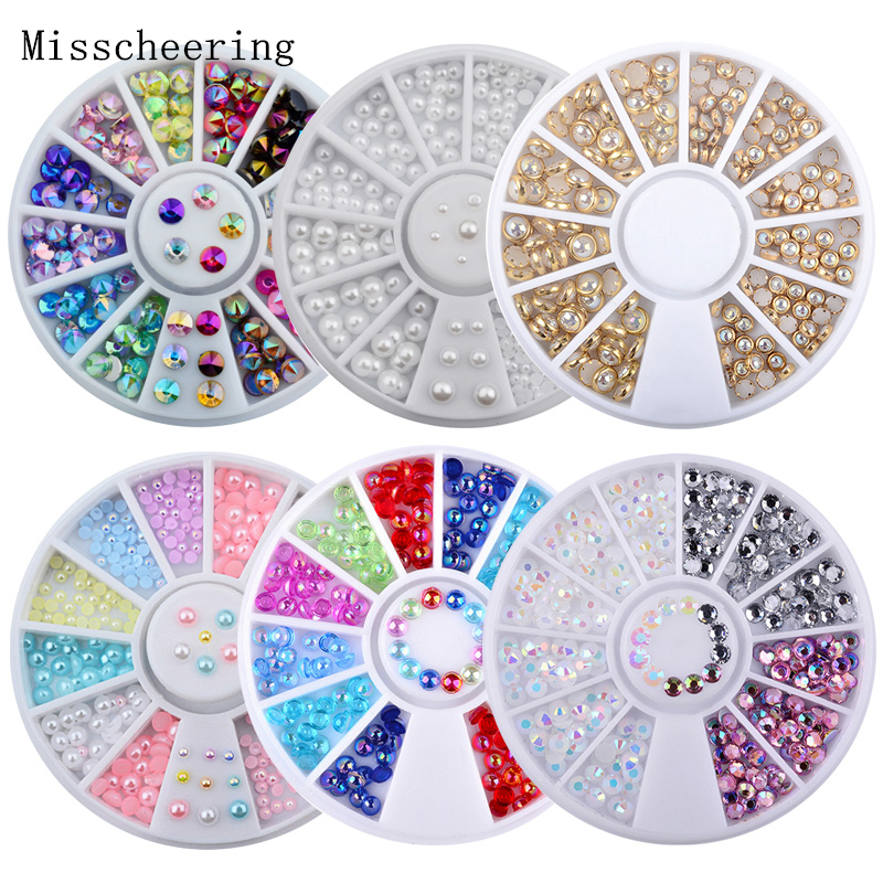 Shop Now! 1 Box AB Colorful Nail Glitter Rhinestones 3d Charm Pearl Beads Tips Decorations In Wheels For DIY UV Gel Nail Art Accessorie