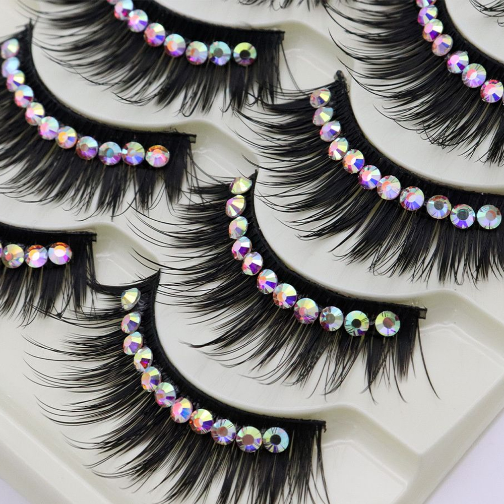 Your Dream Deals 1/5Pairs Soft Mink False Eyelashes Natural 3D Fake Eye Lashes with Shiny Rhinestones Makeup Party Colored Extension Eyelashes