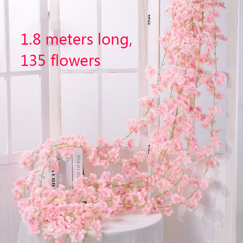  Must-Have Discounts 1.8M Artificial Cherry Blossom Flowers Wedding Garland Ivy Decoration Fake Silk Flowers Vine for Party Arch Home Decor String