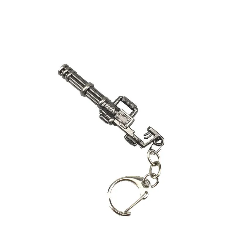  Shop Now! 1 PCS Gatling Machine Gun Stutterer Scatter-Gun Model Alloy Key Chain Ring Die-Cast Keychains Toys Pendant Toy Collection Gift
