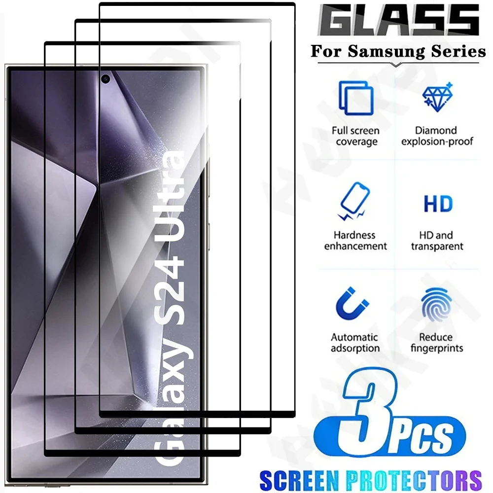 Too Good to Pass Up 1-3 Pcs Tempered Glass For Samsung Galaxy S24 S23 S22 S25 Ultra Plus 5G A55 A35 A56 A54 A36 Curved Full Cover Screen Protector